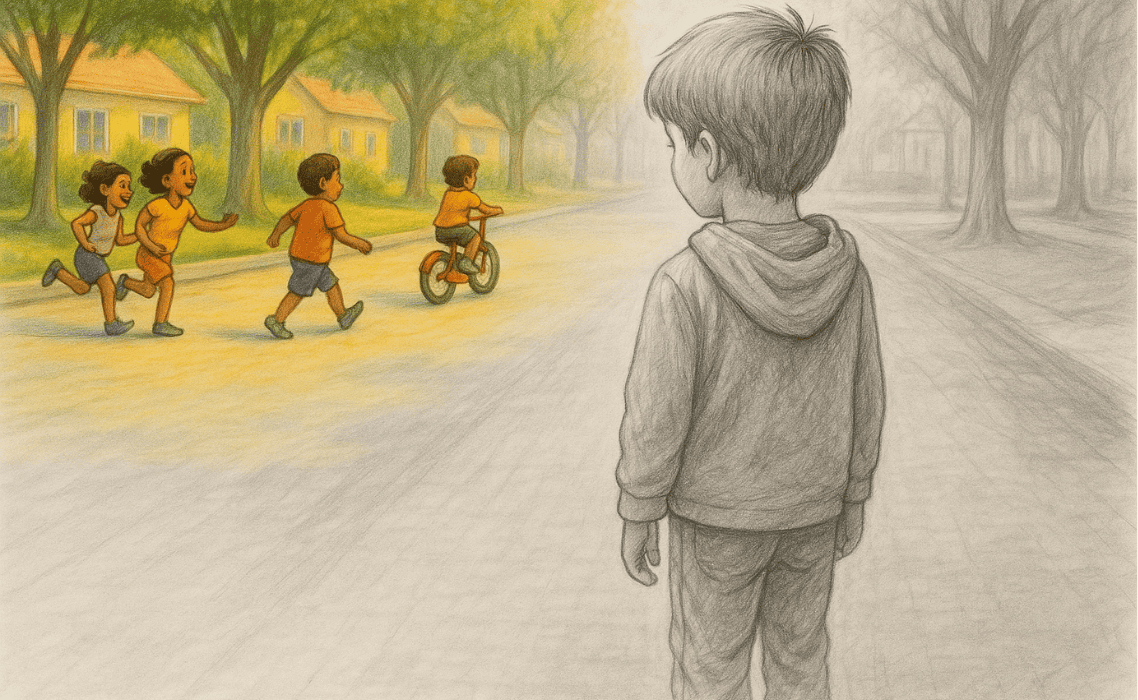 The daycare fence and the silence beyond