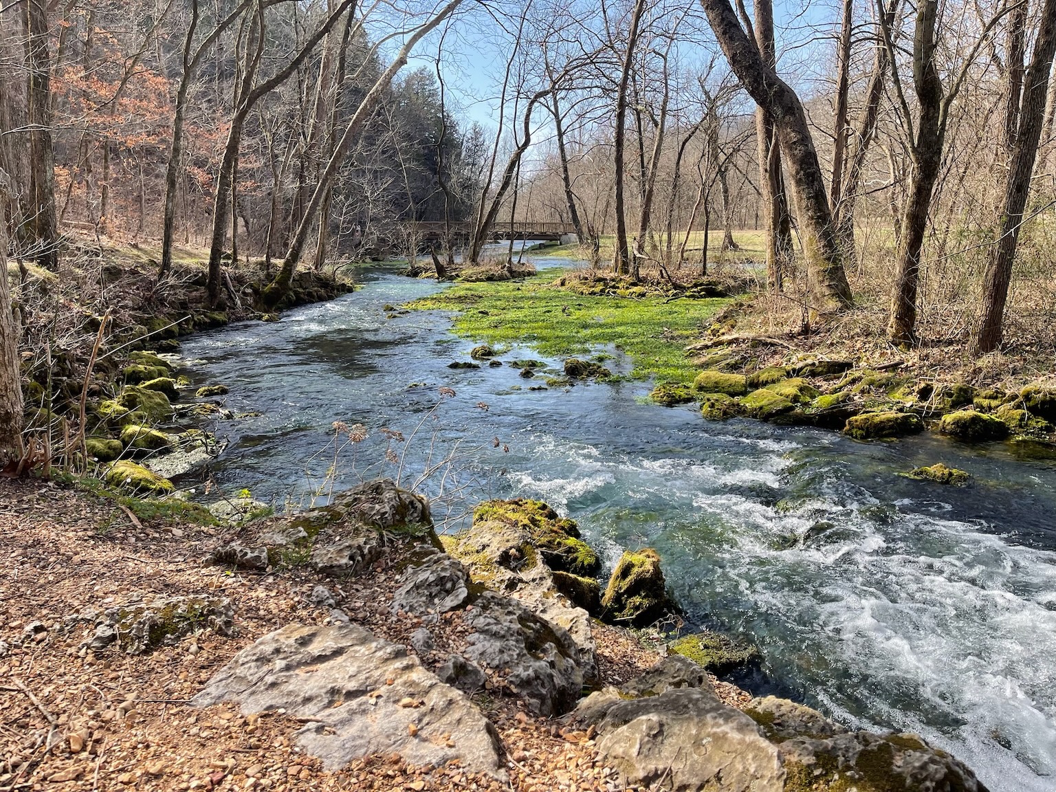 Blue spring water rushes at Alley Spring Mill.